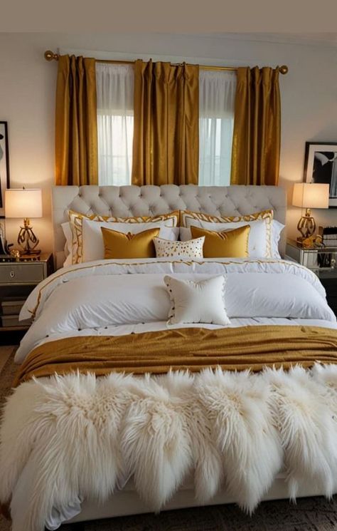 Blue White Gold Bedroom, Gold Theme Room, Gold Teen Bedroom, White And Gold Bedroom Ideas, White And Gold Bedroom, White Gold Bedroom, Vinegar Cleaning Hacks, Gold Bedroom Ideas, Grey And Gold Bedroom