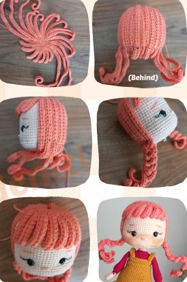 Doll Hair Tutorial, Crochet Doll Hair, Amigurumi Hair, Free Crochet Projects, Crochet Faces, Japanese Craft, Free Amigurumi Patterns, Knitted Dolls, Doll Hair