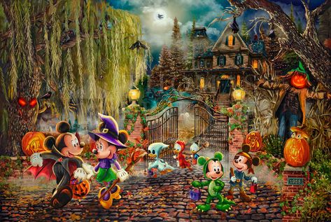 Mickey And Minnie Halloween, Kinkade Disney, Thomas Kinkade Disney, Disney Frames, Disney Mickey And Minnie, Friend Painting, Disney Artists, Dark Pewter, Mickey Halloween