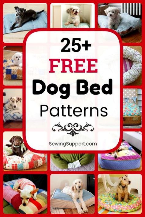 Dog Bed DIY. 25+ free dog bed sewing patterns, projects, and tutorials for fabric dog beds and pillows. Many simple and easy designs. Instructions for how to make your own homemade dog bed. #Dog #Bed #Diy #Sewing #Projects Dog Bed Sewing, Homemade Dog Bed, Dog Bed Pattern, Dog Bed Diy, Dog Bed Sewing Pattern, Easy Dog Bed, Pet Bed Pattern, Dog Beds Homemade, Dog Clothes Patterns Sewing