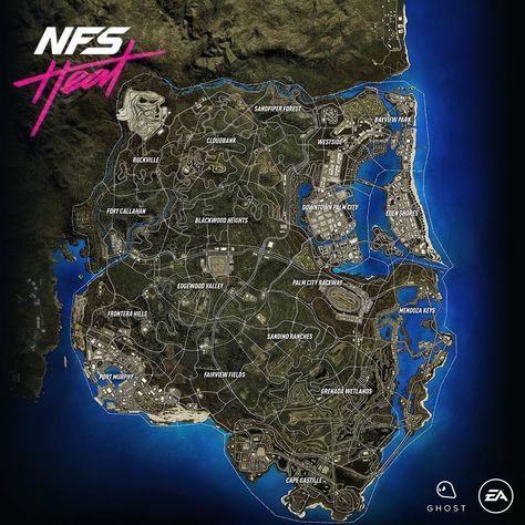 NFS Heat Maps 🗺 Need For Speed Heat, Nfs Heat, Underground Map, Game Map, Classic Cars Chevy, Dominic Cooper, Ea Games, Fantasy World Map, Team Logo Design