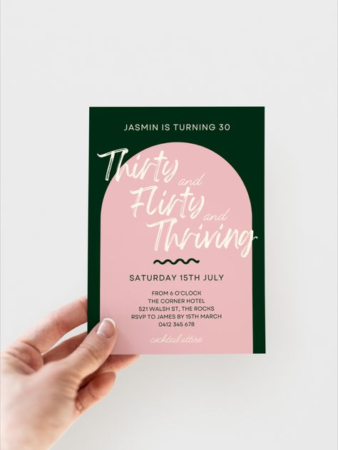 30th Birthday Aesthetic, Cheers To 30 Years, 30th Bday Party, Thirty Flirty And Thriving, Birthday Inspiration, Party Hostess, 30th Bday, 30th Birthday Invitations, Birthday Invitation Template