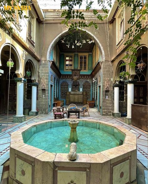 MY SYRIA on Instagram: “Nassan Palace sits in old #Damascus, #Syria in Bab Sharqi. The palace has a distinguishable old #damascene home architecture. Inside the…” Damascene House, Disney Princess Films, Damascus Syria, Light Well, Safe Place, Syria, Famous Places, Damascus, Mediterranean Style