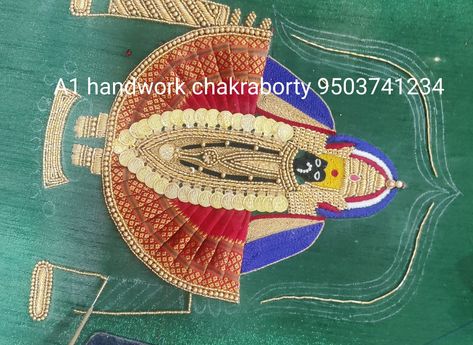 Lakshmi Devi Aari Work Design, God Aari Work, Vitthal Rukmini Aari Work, Mahalaxmi Aari Work Design, Devi Aari Work Design, Mahalaxmi Drawing, Laxmi Pujan, Net Flowers, Peacock Embroidery Designs