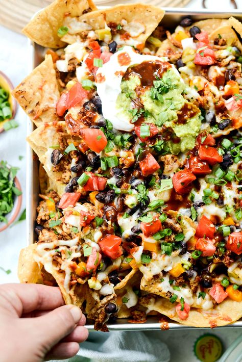 Deep Dish Black Bean Chicken Chorizo Nachos - Simply Scratch Homemade Chorizo, Bean Nachos, Black Bean Chicken, Chicken Chorizo, Chicken Nachos, Nachos Recipe, Deep Dish, Black Bean, Clean Eating Snacks