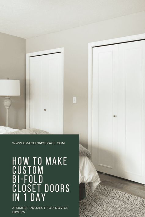 Do you have plain, flat panel bi-fold closet doors you want to update? Learn how to make custom bifold closet doors with this simple tutorial. #fromhousetohaven #bifoldclosetdoors #diyproject #DIYtutorial #DIYcustomclosetdoors Easy Closet Door Ideas, Replacing Bifold Closet Doors Ideas, Custom Bifold Closet Doors, Caulk Paint, Diy Custom Closet, Guest Bedroom Makeover, Bifold Closet Doors, Faux Fireplace Diy, Bifold Barn Doors