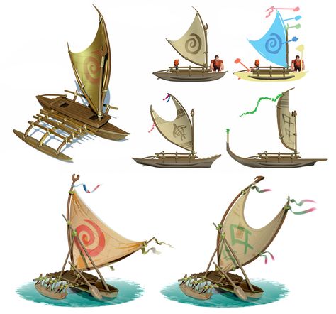 Moana Jr Set Design, Polynesian Boat, Moana Canoe, Oceania Disney, Moana Concept Art, Moana Boat, Pirate Oc, Moana Jr, Festa Moana Baby