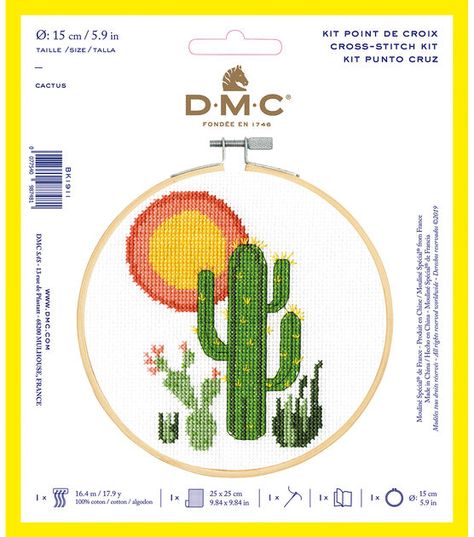 DMC 6" Cactus 14 Count Cross Stitch Kit | JOANN Botanical Display, Cactus Cross Stitch, Dmc Cross Stitch, Dmc Embroidery Floss, Mini Cross Stitch, Counted Cross Stitch Kits, Needle Art, Stitch Kit, Cross Stitch Kits