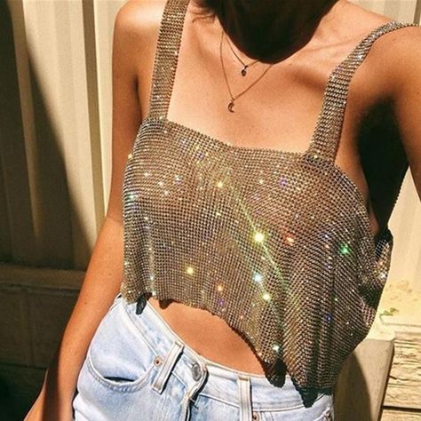 Manifesting Goals, Coachella 2022, Party Crop Tops, Rhinestone Top, Womens Camisoles, Cropped Tops, Cami Crop Top, Solid Tops, Look Chic