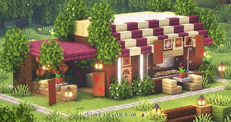 Minecraft Farm Ideas, Minecraft Restaurant, Minecraft Stores, Minecraft Bakery, Minecraft Market, Pink Minecraft, Minecraft Decor, Minecraft Shops, Case Minecraft