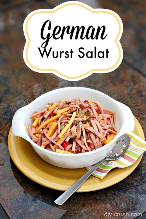 German Wurst Salat (Bologna Salad) Recipe | DIY Crush Nopalitos Recipe, Bologna Salad, German Salads, Bologna Recipes, German Dishes, Food Authentic, German Food Authentic, German Cooking, German Foods