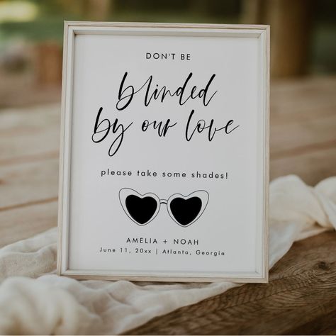 Table Signs Wedding, Wedding Favors Sunglasses, Sunglasses Favors, Modern Elegant Wedding, Wedding Sunglasses, Design Edit, Signing Table Wedding, Modern Minimalist Wedding, Tabletop Signs