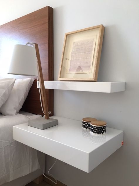 ODE floating shelves with headboard making up a beautiful bedroom. All shelves and headboards are available to order in a variety of finishes, custom colours and sizes Floating Shelves Bedside, Floating Shelves As Bedside Tables, Bedroom Ideas With Floating Shelves, Bedside Table Ideas Floating, Bedside Floating Shelf, Bedroom Floating Shelves Night Stand, Floating Shelves Side Of Bed, Floating Shelves As Nightstand, Floating Shelves Beside Bed