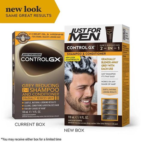 Brand Just for Men Hair Type All Scent Unscented Age Range (Description) Adult Material Type Free Paraben Free About this item CGX Innovative hair color shampoo and conditioner gradually reduces grey with every wash. Gently and thoroughly cleans and revitalizes, increasing volume for a thicker, fuller look. Reduces grey hairs gradually, for subtle, natural-looking results, unlike other dyes. No ammonia or peroxide. Hiding Grey Hair, Mens Shampoo, Beard Wash, Skin Science, Hair Color Shampoo, Healthier Hair, Just For Men, Volumizing Shampoo, Color Shampoo