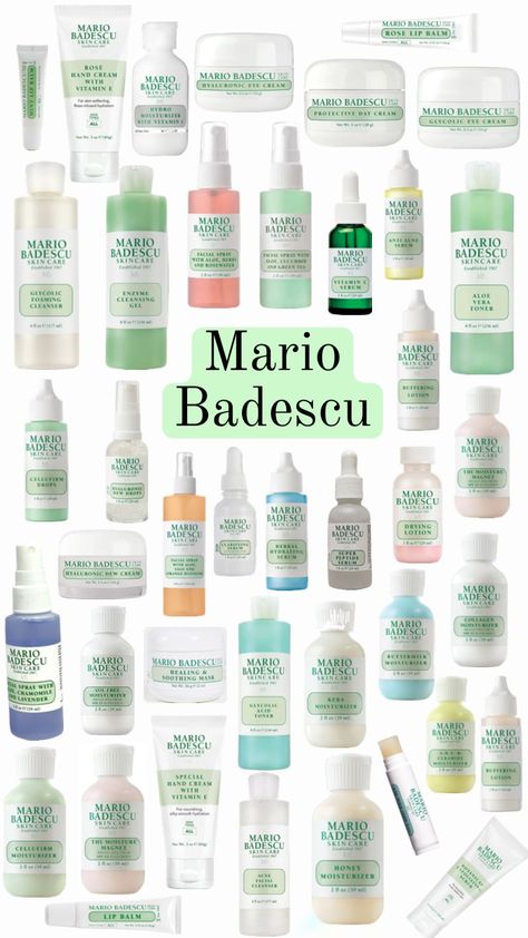 Mario Badescu has so many products lol. This isn’t even all of it! Any ideas? Makeup You Need, Rose Lip Balm, Mario Badescu Skin Care, Skincare Inspiration, Perfect Skin Care Routine, Pretty Skin Care, Facial Spray, Moisturizing Lip Balm, Mario Badescu