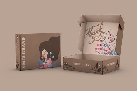 Mailer Box Packaging Design, Brown Box Packaging, Packaging Design Template, Mailer Box Design, Mailer Box Packaging, Box Packaging Templates, Neutral Branding, Makeup Packaging, Art Cyberpunk