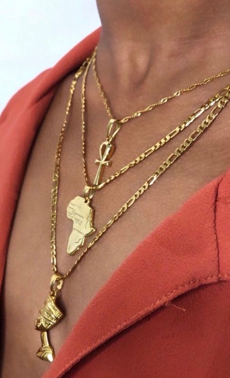 Nefertiti Necklace, Africa Necklace, Ankh Necklace, Dainty Diamond Necklace, Map Necklace, Africa Map, Dope Jewelry, Stacked Jewelry, Gold Necklaces