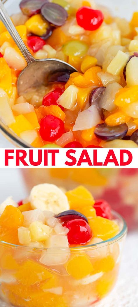 Easy Fruit Salad - Do you need an Easy Fruit Salad Recipe? Have I got the one for you! This is my mom's delicious fruit salad with apple pie filling. It uses canned fruit like pineapple, pears, peaches, mandarin oranges, and cherries as well as fresh grapes and bananas. It's the perfect fruit salad to serve up for Thanksgiving and Christmas. #cookiedoughandovenmitt #fruitsalad #thanksgiving #christmas Fruit Cocktail Salad, Christmas Fruit Salad, Easy Fruit Salad, Easy Fruit Salad Recipes, Best Fruit Salad, Homemade Apple Pie Filling, Peach Pie Filling, Canned Apple Pie Filling, Fruit Salad Recipe