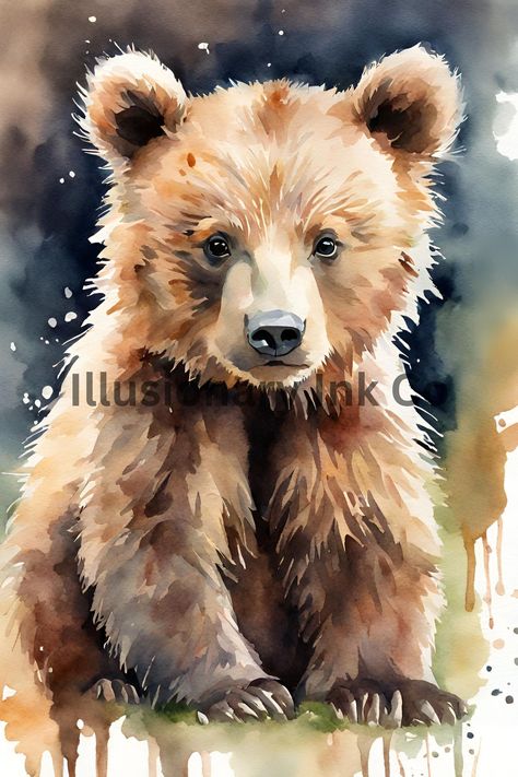 Cute Animals Images Drawings, Watercolor Bear Easy, Bear Paintings Easy, Easy Bear Painting, Bear Paintings Acrylic, Bear Cub Drawing, Brown Bear Painting, Watercolor Art Animals, Bears Drawing