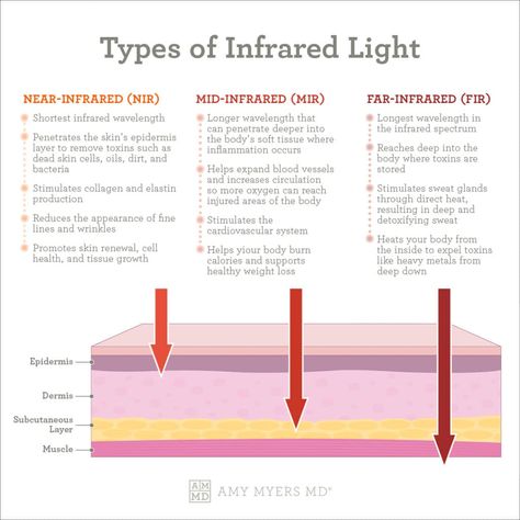 The 3 Levels of Infrared Light | Amy Myers MD Infared Lights, Bad Sunburn, Amy Myers, Heavy Metal Detox, Electromagnetic Spectrum, Infrared Light, Sweat Gland, Heat Lamps, Health Research