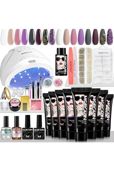 Morovan Poly Gel Nail Kit: 8 Pcs Poly Extension Gel Nail Kit with 48W LED Nail Light Professional Gel Nail Kits With Everything Beauty Nail Art Gift Poly Gel Nail Art, Morovan Poly Gel, Poly Gel Nail Kit, Poly Extension Gel, Beauty Kits, Poly Nail Gel, Nail Kits, Poly Gel, Nail Effects