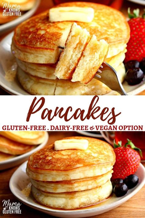 An easy gluten-free pancake recipe with a dairy-free and Vegan option. A gluten-...  #dairy #gluten #Glutenfree #option #pancake  #Genel Gluten Free Pancakes Easy, Today Recipes, Gluten Free Pancake Mix, Dairy Free Bread, Dairy Free Recipes Easy, Dairy Free Pancakes, Dairy Free Snacks, Soup Appetizers, Dairy Free Breakfasts