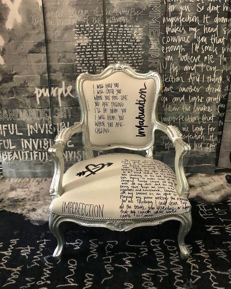 Cottage Den, Graffiti Interior, Writers Studio, Jimmie Martin, Graffiti Furniture, Refinished Furniture Ideas, Antique Mirror Tiles, Homemade Furniture, Monochrome Interior