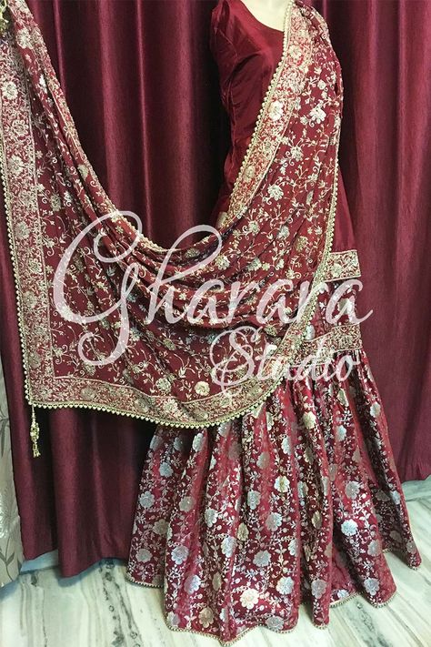 Banarsi Gharara Designs Pakistani, Banarsi Garara Suit, Kinkhab Gharara Design, Banarsi Garara Design, Banarsi Gharara Designs, Bridal Gharara Designs, Kimkhab Gharara, Garara Pattern, Bridal Garara