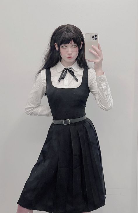 Cosplay Ideas Women Anime Black Hair, Chainsawman Asa Mitaka Cosplay, Cosplay Ideas Black Hair, Black Hair Anime Cosplay, Korean Halloween Costumes, Asa Mitaka Cosplay, Mitaka Cosplay, Black Hair Cosplay, Chainsaw Cosplay