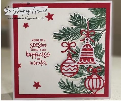 Easy Stampin Up Christmas Cards, Stampin Up Christmas Cards 2022, Decorated With Happiness, Papercraft Christmas Cards, Diy Holiday Cards, Stamped Christmas Cards, Ribbon Cards, Homemade Christmas Cards, Stampin Up Christmas Cards