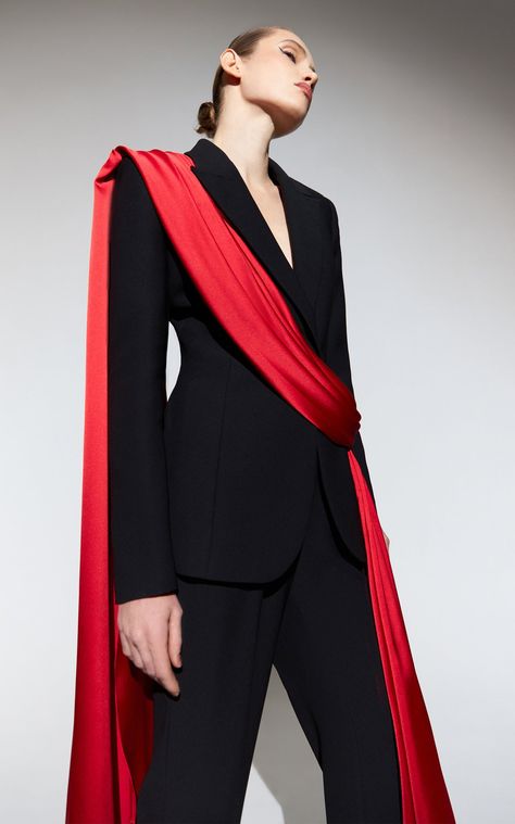 Train-Detailed Single-Breasted Blazer By Rasario | Moda Operandi Satin Blazer, Woman Suit Fashion, Dramatic Look, Abayas Fashion, Looks Chic, Suit Fashion, Global Fashion, Stylish Dresses, Couture Fashion