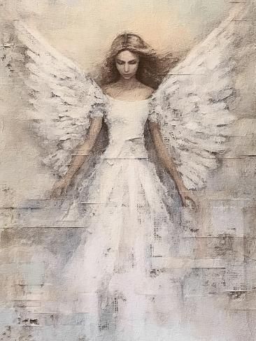 size: 12x9in Art Print: Ivory Angel 4 by RileyB : Abstract Angel Art, Vintage Angel Images, Angels Artwork, Angel Art Dolls, Angelic Art, Primitive Angels, Angel Friends, Angel Wings Painting, Angel Paintings