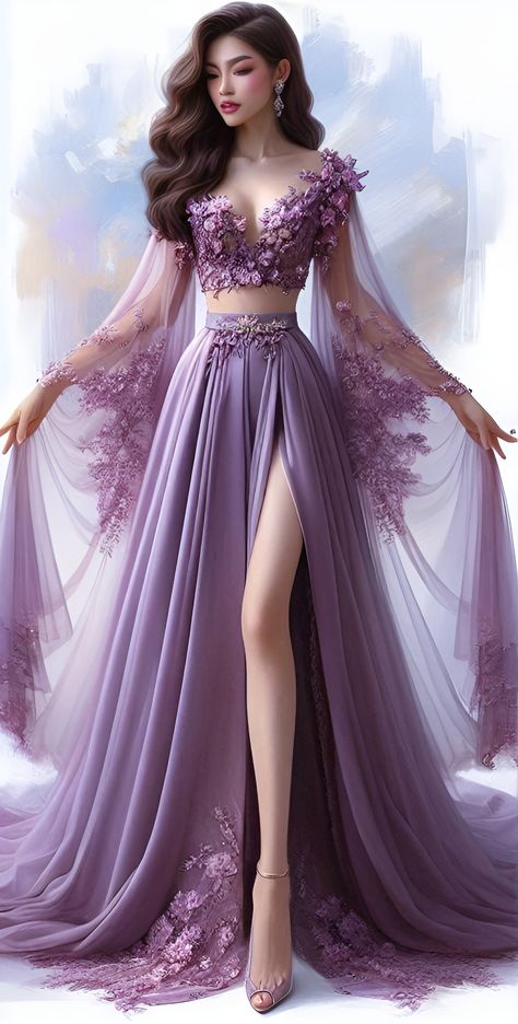 Dress style collection design ideas Made with AI @Copyright by អាណាចក្រសម្រស់ [[ Beauty Empire ]] 🇰🇭 Purple Gown, Fashion Show Dresses, Gaun Fashion, Fashion Drawing Dresses, Dress Design Sketches, Fashion Illustration Dresses, Collection Design, Fantasy Gowns, Stylish Party Dresses