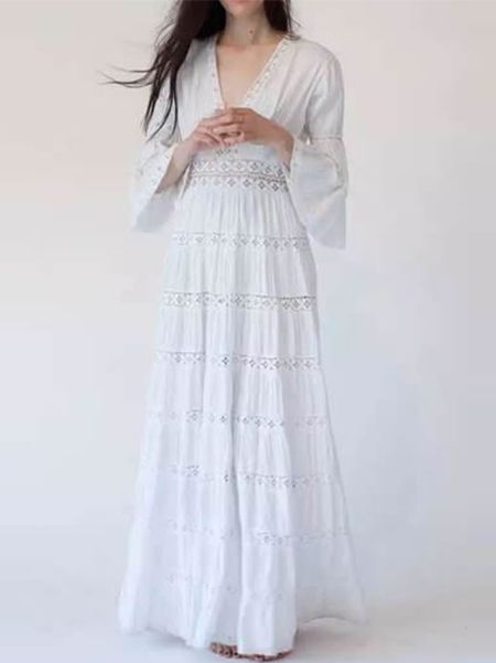 http://www.shein.com/White-V-Neck-Bell-Sleeve-Maxi-Dress-p-268687-cat-1887.html?utm_source=cj.com Vintage Mexican Wedding, Vintage Mexican Dress, Mexican Stuff, Stone Fox Bride, Mexican Wedding Dress, Bride Outfits, Boda Mexicana, Stone Fox, Mexican Wedding