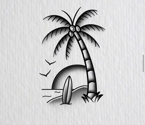 Tree Tattoo Black, Surfer Tattoo, Arte Hippy, Tiki Tattoo, Optical Illusion Tattoos, Illusion Tattoos, Surf Tattoo, American Traditional Tattoo Ideas, Traditional Tattoo Ideas