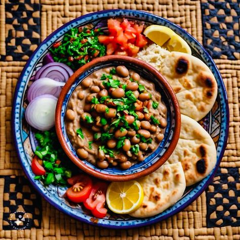 Start your day like a champion with Egyptian Ful Medames, a beloved traditional breakfast that has been fueling Egyptians for centuries. This hearty dish is made from slow-cooked fava beans, seasoned to perfection with olive oil, garlic, lemon juice, and a medley of spices. Often garnished with chopped parsley, diced tomatoes, and onions, Ful Medames is a nutritious and satisfying way to kick off your morning. Dating back to ancient Egypt, Ful Medames has been a staple food due to its afford... Ful Medames, Egypt Food, Olive Oil Garlic, Traditional Breakfast, Egyptian Food, Traditional Dishes, Fava Beans, Diced Tomatoes, Slow Cooked