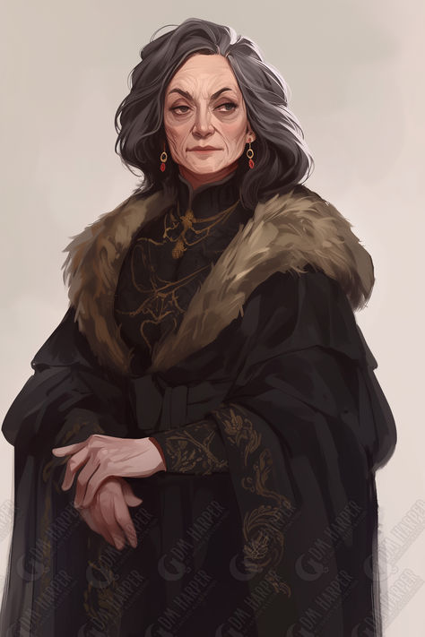 Lady Velrosa Nanda, High Steward of Nightstone, Lawful Good Human Noble (Storm King’s Thunder) Old Woman Concept Art, Older Lady Character Design, Delta Green Character Art, Old Lady Character Art, Grandmother Character Design, Noble Woman Character Design, Dnd Grandma, Old Woman Character Art, Old Witch Character Design