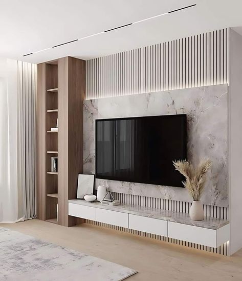 Ruang Tv Modern, Tv On The Wall, Modern Tv Unit Designs, Modern Tv Wall Units, French Modern, Latest Living Room Designs, Home Hall Design, Tv Panel, Tv Room Design