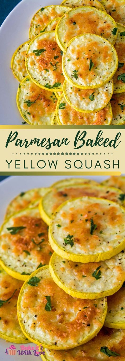 Golden Squash Recipes, Straightneck Squash Recipes, Yellow Crookneck Squash Recipes, Rainbow Appetizers, Yellow Appetizers, Squash With Parmesan Cheese, Parmesan Yellow Squash, Squash Appetizer, Crookneck Squash Recipes