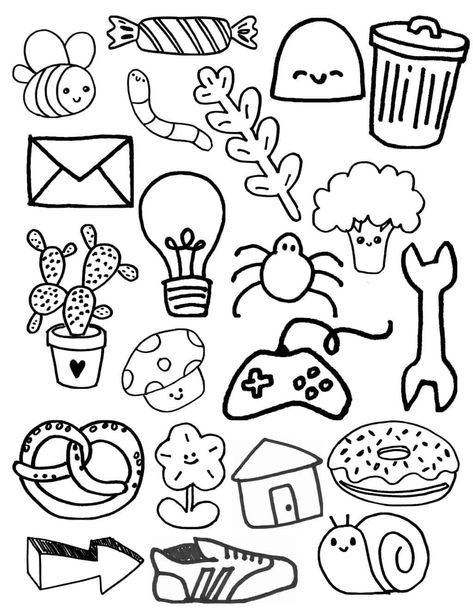 75 Cute Doodles To Draw Anytime • Doodles To Draw, Doodle Journal, Improve Drawings, Word Drawings, Small Doodle, Doodle Characters, Simple Anime, Cartoon Drawing Tutorial, Drawing Prompts