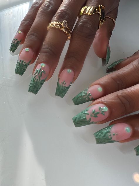 Matte french tip nails with 3d design #nails #sage #frenchtipnails #3dnailart #weddingnails #greennails Matte Sage Green Nails, Sage Green Nails Design, Matte French Tip Nails, 3d Design Nails, Matte French Tip, Sage Nails, Sage Green Nails, Tip Nails, Design Nails