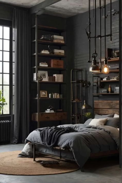 Rooms For Men, Cozy Small Spaces, Modern Masculine Bedroom, Bachelor Pad Bedroom, Loft Houses, Dining Room Decor Traditional, Male Bedroom, Male Bedroom Ideas, Masculine Room