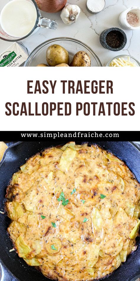 Traeger Scalloped Potatoes are the ultimate BBQ side dish, combining creamy potatoes with a rich, smoky flavor that's truly unforgettable. This dish is perfect for family barbecues or get-togethers with friends.  There's something inherently comforting about a piping hot dish of smoked scalloped potatoes. Whether enjoyed as a side dish or the main attraction, it brings warmth and satisfaction to any meal, making it perfect for cozy family dinners or festive gatherings. Smoked Scalloped Potatoes, Smoked Dishes, Bbq Side Dish, Bbq Potatoes, Creamy Potatoes, Bbq Side Dishes, Bbq Side, Bbq Sides, Hot Dish