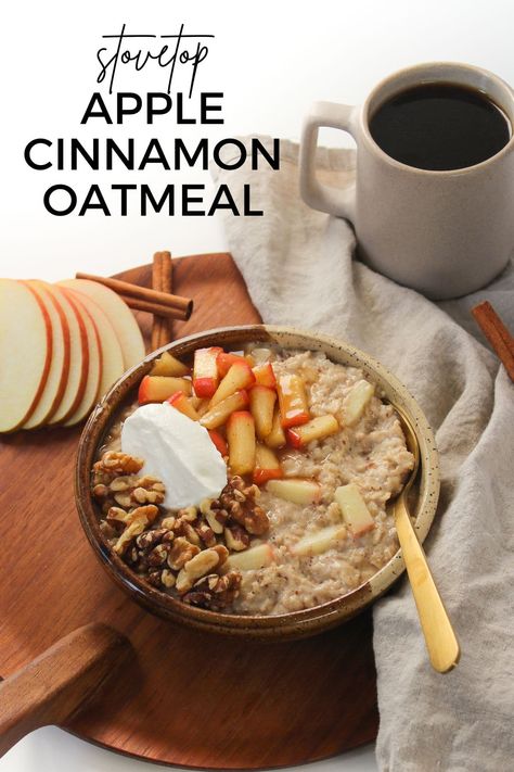 Apple Cinnamon Oatmeal (Stovetop) - fANNEtastic food Cold Oatmeal Recipe, Oatmeal Stovetop, Oatmeal With Honey, Cold Oatmeal, Greek Yogurt Oatmeal, Pumpkin Pie Oatmeal, Apple Cinnamon Oatmeal, Cozy Breakfast, Apple Oatmeal