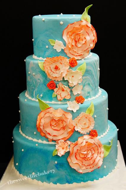 Coral Wedding Bouquet Ideas | Recent Photos The Commons Getty Collection Galleries World Map App ... Orange Wedding Cupcakes, Wedding Cake With Orange Flowers, Cake With Orange Flowers, Turquoise Wedding Cake, Teal Wedding Cake, Teal Cake, Coral Cake, Woods Wedding, Orange Blossoms