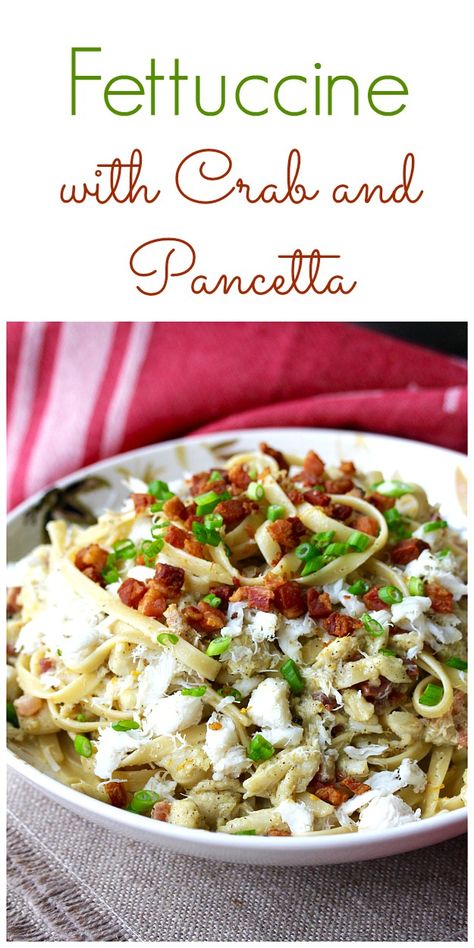 Crab Fettuccine, Panchetta Recipes, Crab Pasta Recipes, Pancetta Pasta, Crab Pasta, Fish Friday, Snow Crab, Fettuccine Noodles, Fancy Dishes