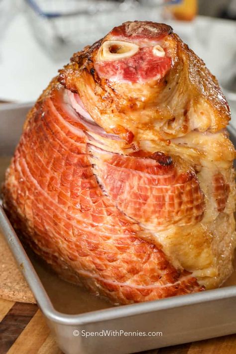 If you're wondering how to bake a spiral ham, here's your answer. This easy Easter ham couldn't be better tasting, and we absolutely love it! #spendwithpennies #ham #spiralham #easter #easterham #howtobakeham #hamrecipe How To Make A Spiral Ham, Precooked Spiral Ham In Oven, How Long To Cook A Spiral Ham In Oven, Bone In Spiral Ham Oven, Spiral Cut Ham Oven, Cooking A Spiral Ham, Spiral Ham In Oven, Baked Spiral Ham, Ham Glazed