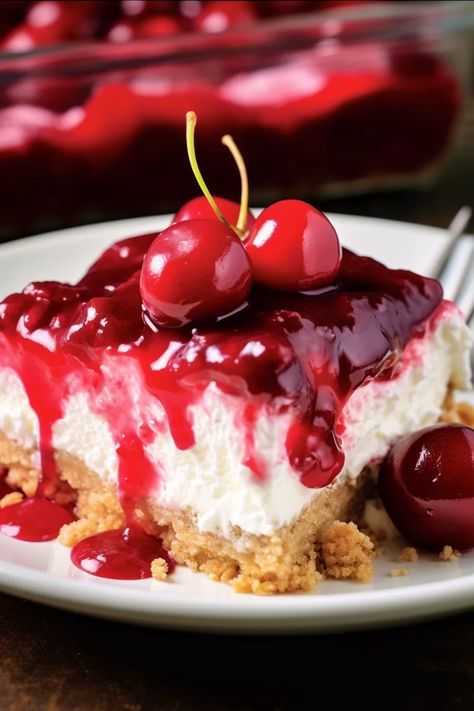 Cherry Cha Cha Dessert, Cherry Jubilee Dessert Recipes, Holiday Easy Desserts, Cherry Glaze Recipe, Charlotte Russe Dessert, Classic Cherry Delight, Cherry Yum Yum Recipe, Cherry Dessert Recipes, Cherry Lush