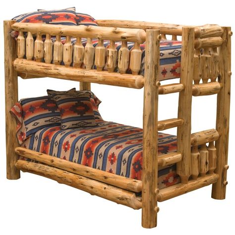 Log Bunk Beds, Bunk Bed Ladder, Cedar Stain, Cedar Furniture, Northern White Cedar, Single Bunk Bed, Matching Nightstands, Cedar Log, Loft Stil