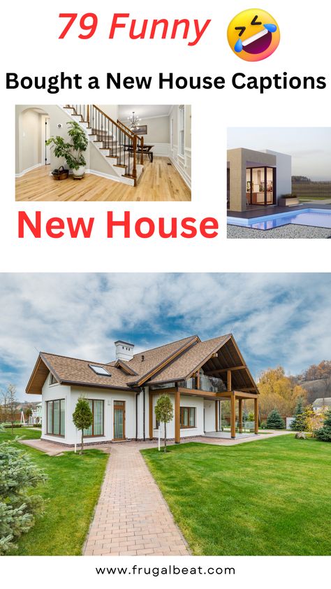 Want to flaunt your new house with funny captions? Get the funniest new house captions. #NewHouse #RealEstate #NewHome First Home Captions Instagram, New House Captions Instagram, New Home Captions Instagram, Funniest Captions, New House Pictures, Closing On House, Money Captions, House Pictures, Funny New